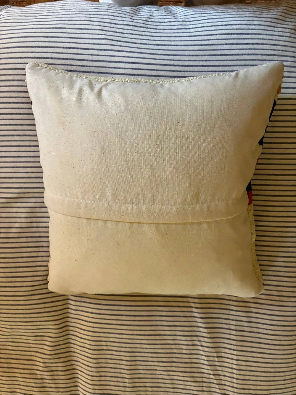 Boho Geometric Hooked Pillow - Cream with Burgundy & Mustard Accents